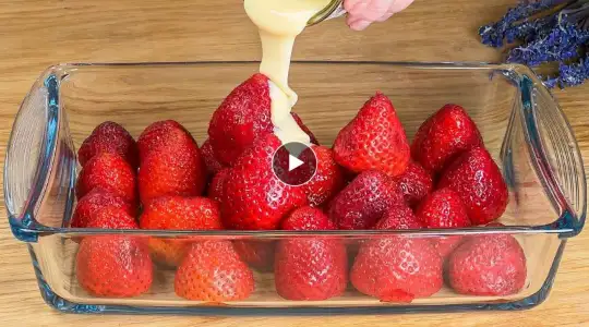 Condensed milk and strawberries! The easiest recipe ever cooked.